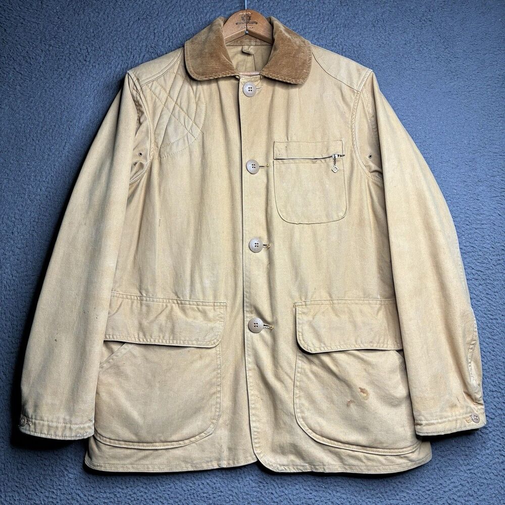 Vintage JC Higgins Hunting Chore Jacket Large Brown 60s USA Talon Corduroy Field